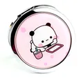 Specchio da trucco rotondo portatile con simpatico panda e decorazioni floreali rosa - Rosa Un Orso