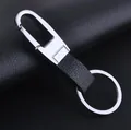Classic silver metal and black lychee leather keychain with spring buckle clip - Bright Silver Leather Hook (GX-259)