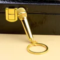 Miniature microphone keychain in polished gold finish with mesh texture detail - Gold