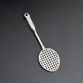 Macro shot of a polished silver mini tennis racket pendant with realistic net texture - Badminton Racket Pendant Only (A-003)