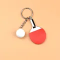 Miniature red table tennis racket and white ball sports keychain with silver metal ring - Red Standard Key Ring Style
