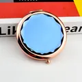 Miroir de poche en métal rose gold avec cristal rond facetté de couleur bleue - Bleu Royal