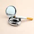 Polished metal portable pocket ashtray with a folding cigarette holder and flip cover - Basic Style