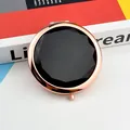 Rose gold round compact mirror with black faceted crystal inlay and metallic finish - Black