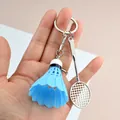 Creative badminton racket and blue shuttlecock keychain with metallic finish charms - Basic Style / Blue