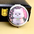 Portable metal makeup mirror with cute puppy design and silver finish for women - Handsome Dog Style (70)