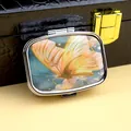 Portable oval metal pill box with colorful butterfly floral pattern and mirror finish - Rectangle / Yellow Butterfly