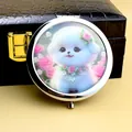 Portable metal makeup mirror featuring a cute white puppy design and pink roses - Pretty Dog Style