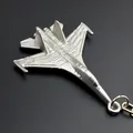 Silver matte metal J-35 fighter jet keychain with detailed military aircraft design - J-16 Fighter Jet