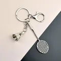 Silver metal badminton racket and shuttlecock keychain with lobster clasp accessory - Badminton Racket Shuttlecock with Lobster Clasp (A-003)