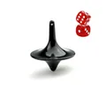 Polished black metallic spinning top with red dice in a minimalist stress relief set - Black And Dice