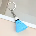 Creative shuttlecock keychain variant featuring a light blue plastic feather and metal ring - Blue Style (A-006)
