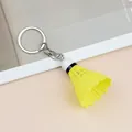 Creative shuttlecock keychain in bright yellow finish with polished silver metal ring - Yellow Style (A-006)
