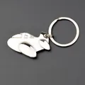 Polished silver metal airplane model keychain with round ring on grey background - Airplane Style (GX-116)