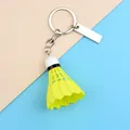 Creative yellow badminton shuttlecock keychain with customizable silver metal tag - Yellow with Long Tag Style (A-006)