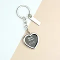Silver heart photo frame keychain with lobster clasp and metal tag in polished finish - Heart Photo Frame With Long Tag