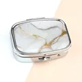 Portable mini metal pill box with marble pattern lid and push-button secure latch - Marble Pattern