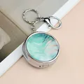 Portable metal pocket ashtray with blue marble lid and silver keychain clip - Keychain with Lobster Clasp / Green Marble (Vienna)