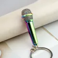 Miniature metal microphone keychain with vibrant rainbow gradient finish and mesh detail - Rainbow Gradient