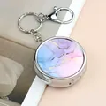 Portable mini round ashtray with pastel marble pattern and silver lobster clasp - Keychain with Lobster Clasp / Pink Purple Marble (Aegean)