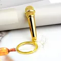 Mini gold microphone keychain with metallic finish for performers and singing lovers - Gold