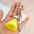 Creative keychain featuring a silver badminton racket and a yellow shuttlecock charm - Basic Style / Yellow