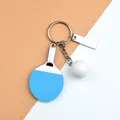 Sporty ping pong paddle and ball keychain with engravable silver metal tag for sports gift - Blue Pendant With Metal Tag Style
