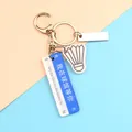 Portachiavi da badminton blu con cartello stradale e ciondolo a volano bianco - Segnale Ti Aspetto con Badminton e Targhetta Metallo