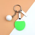 Green ping pong paddle keychain with a white ball and silver metal tag - Green Pendant With Metal Tag Style