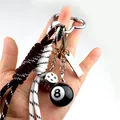 Kreativer Billardkugel Schlüsselanhänger mit geflochtenem Seil und Würfelanhänger - Braun Weiß Seil - Nr 8 Ball Würfel - Mit Anhänger