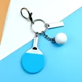 Blue mini table tennis paddle keychain with white ball and silver metal pendant tag - Blue Lobster Clasp With Metal Tag Style