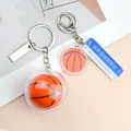 Acrylic basketball keychain set with 3D ball and blue pendant featuring Chinese text - Basketball with Waiting for You Sign and Long Tag