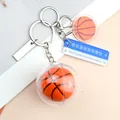 Creative basketball keychain with transparent ball and blue street sign charm - Basketball with Missing You Sign and Long Tag