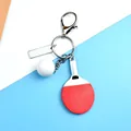 Miniature table tennis racket keychain with silver metal bat and white ball pendant - Red Lobster Clasp With Metal Tag Style