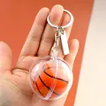 Realistic orange mini basketball keychain with transparent shell and silver metal ring - Basketball with Long Tag