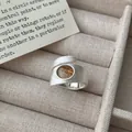 S925 sterling silver irregular open ring featuring round rutilated quartz with matte finish - Adjustable Open / Irregular Wrapped Natural Opal (R312)