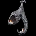 Macro detail of gothic bat wall tea light holder with red eyes and resin matte texture - Bat Candle Holder / Dark Gray