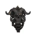Gothic resin sheep skull door knocker in dark bronze finish with black metal ring - Small Ram Head