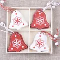 Christmas wooden bell pendant set in red and white with snowflake cutout details - Christmas Bell