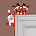 L-shaped wooden Santa and reindeer corner ornament hanging on a white door frame - Left Side Hanging / Santa and Reindeer (Red)