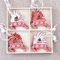 Christmas wooden reindeer hanging ornaments set in red and white with snowflake patterns - Christmas Reindeer