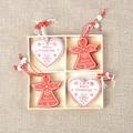 Christmas wooden gift set with red angel and white heart ornaments in a wooden box - White Heart And Red Angel