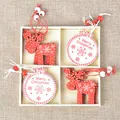 Christmas wooden reindeer and snowflake ornaments set in a natural wood storage box - Christmas Ball And Reindeer