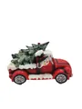 Détail de la figurine de camion de Noël rouge avec bonhomme de neige et sapin - Style Bonhomme de Neige