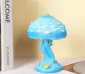 Blue mushroom lamp variant with white embossed spots and rustic tree trunk style base - Blue Mushroom (WC002)