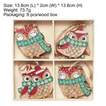 Set of 8 Nordic wooden owl Christmas ornaments in red and green in a 13.8cm storage box - Owl / Set of 8