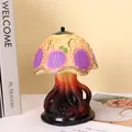 Artistic mushroom table lamp featuring a purple and beige mosaic pattern shade - Octopus Style (WC002)