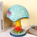 Blue mushroom lamp with floral relief and yellow stem for rustic home decor - Small Colorful Mushroom (WC002)