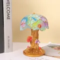 Artistic colorful mushroom table lamp with floral pattern and golden tree-textured base - Flower Mushroom (WC002)