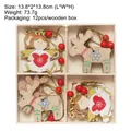 Set of 12 wooden Christmas tree ornaments with angel and elk shapes in a box - Angel / Set of 12